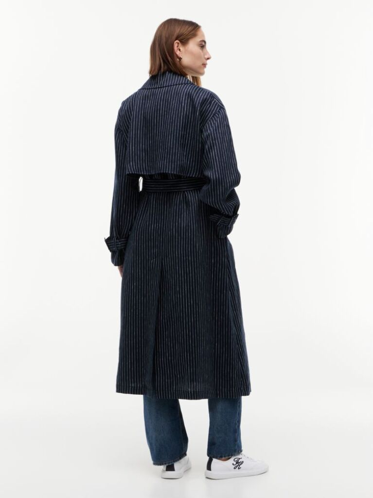 Multi Pinstripe Trench Coat With Linen  Women