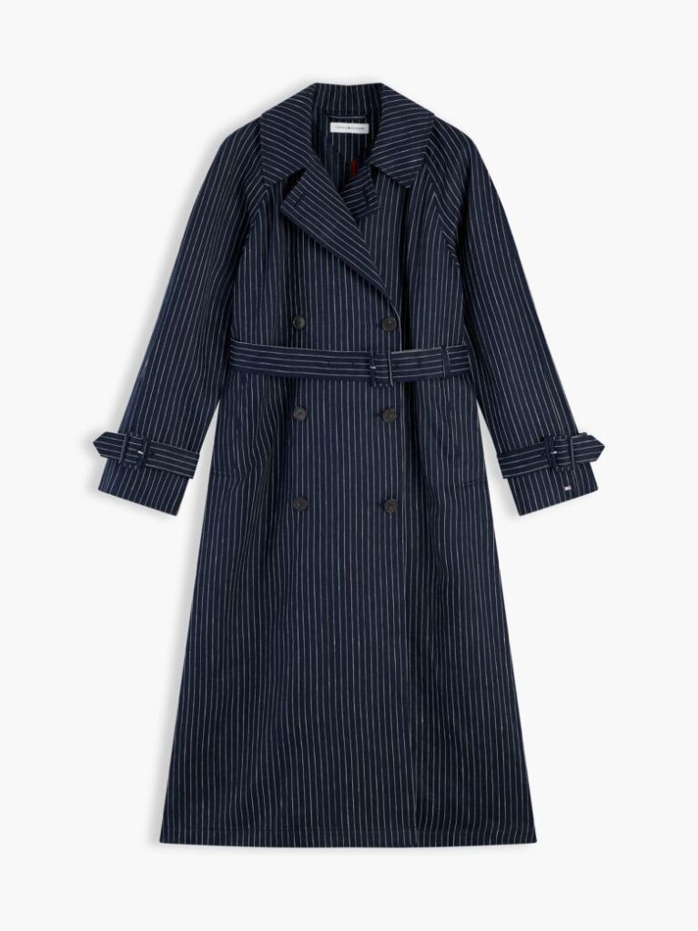 Multi Pinstripe Trench Coat With Linen  Women