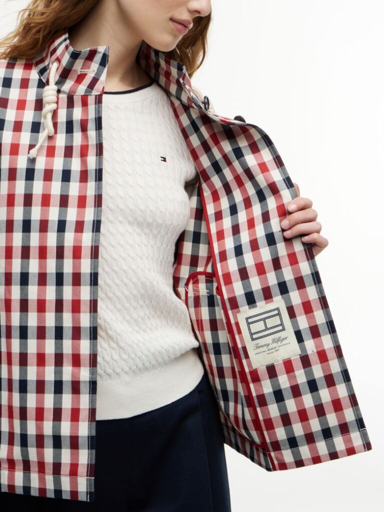 Blue Check Relaxed Short Parka  Women