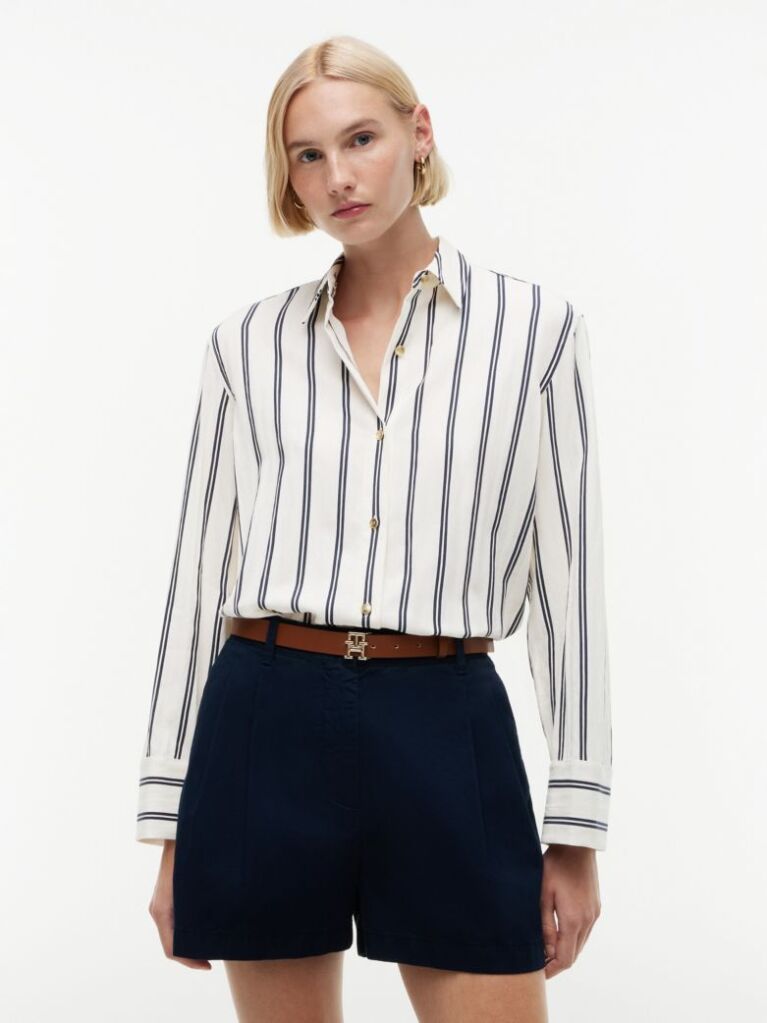 Multi Relaxed Fit Gold-Tone Button Stripe Shirt  Women