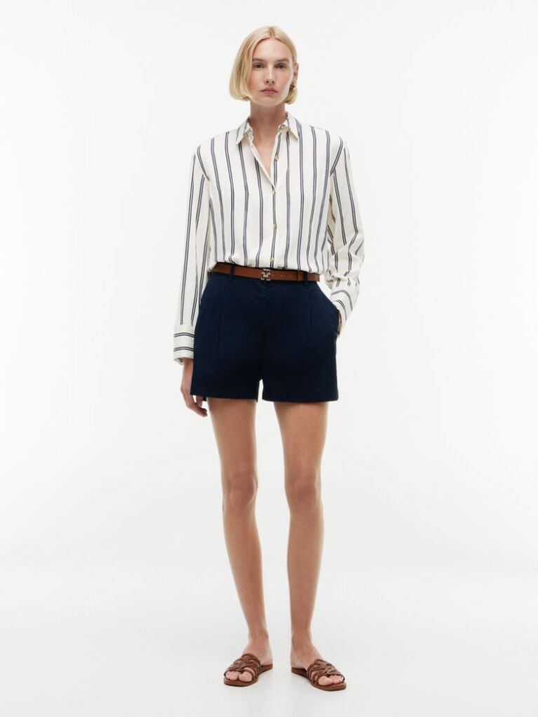 Multi Relaxed Fit Gold-Tone Button Stripe Shirt  Women