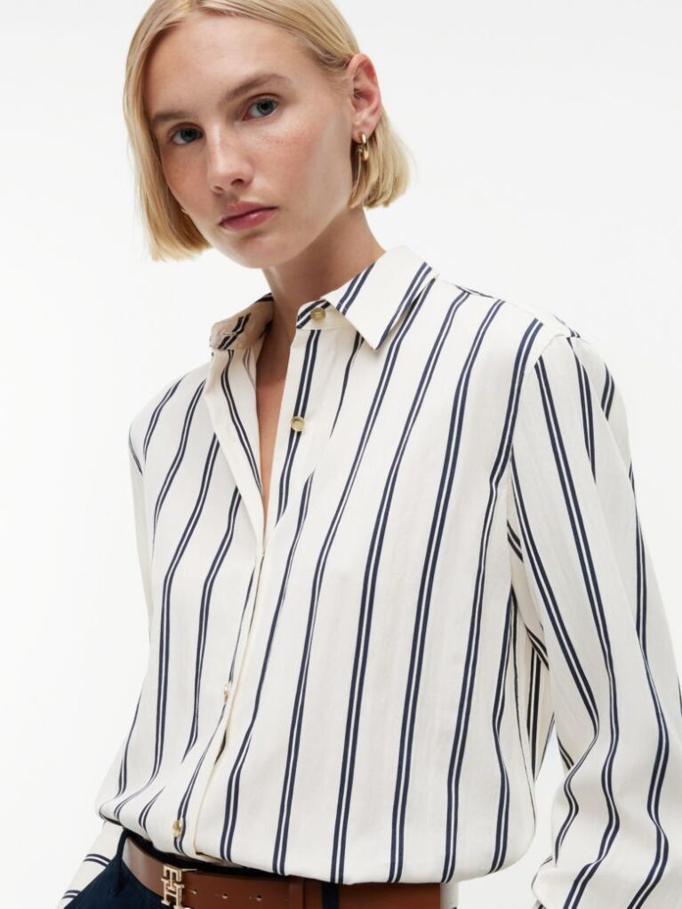 Multi Relaxed Fit Gold-Tone Button Stripe Shirt  Women