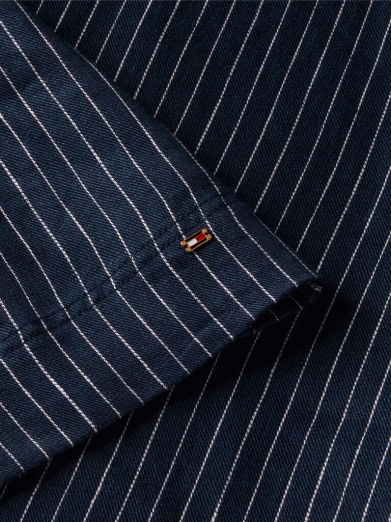 Multi Gold-Tone Button Pinstripe Dress With Linen  Women