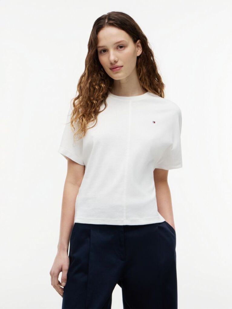 White Batwing Sleeve Crew Neck T-Shirt  Women