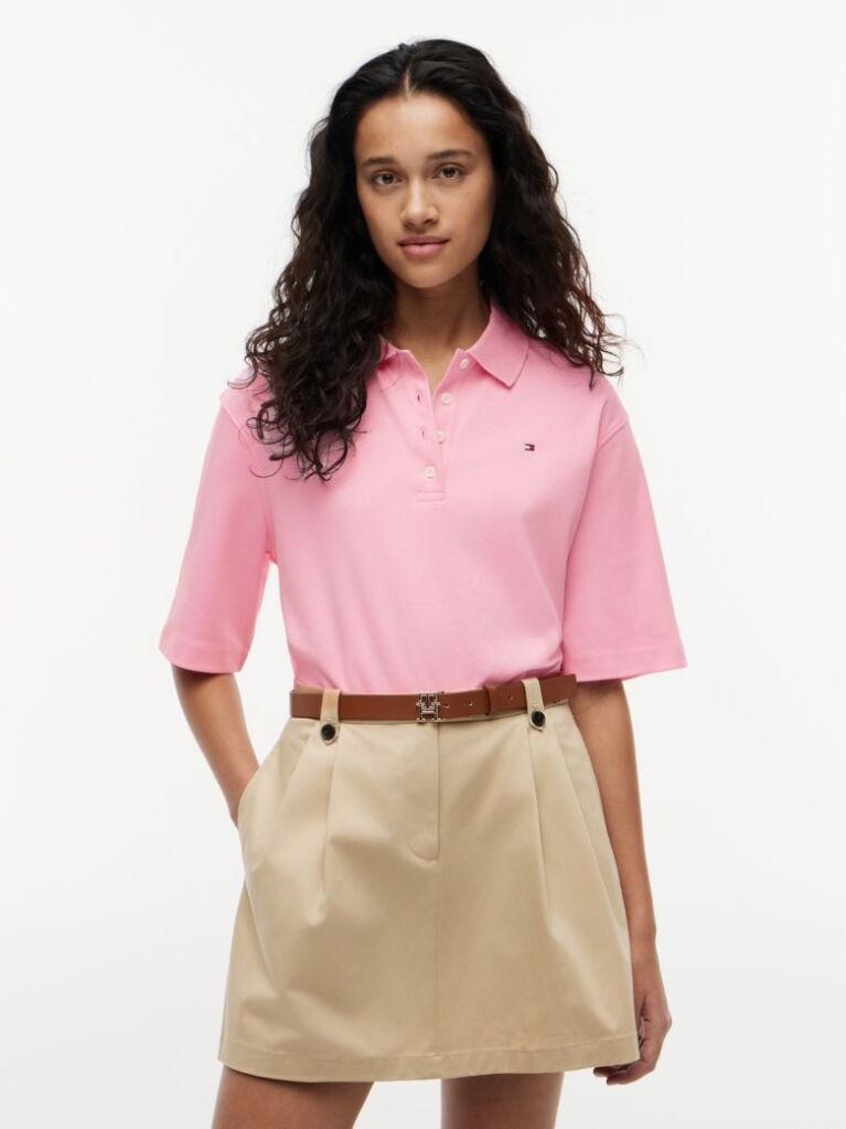 Pink Relaxed Fit Interlock Knit Polo Shirt  Women