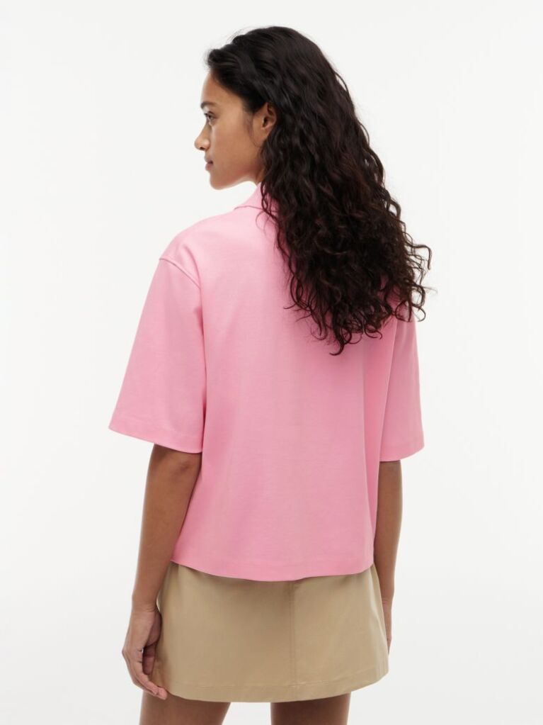 Pink Relaxed Fit Interlock Knit Polo Shirt  Women