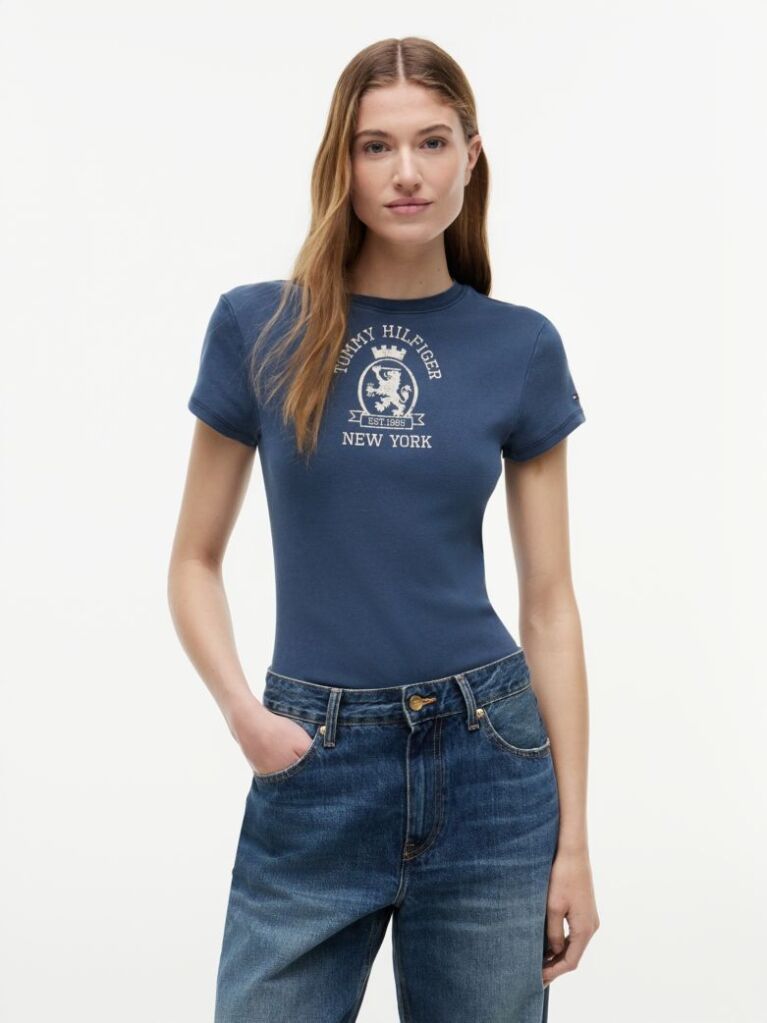 Blue Washed Crest Slim T-Shirt  Women