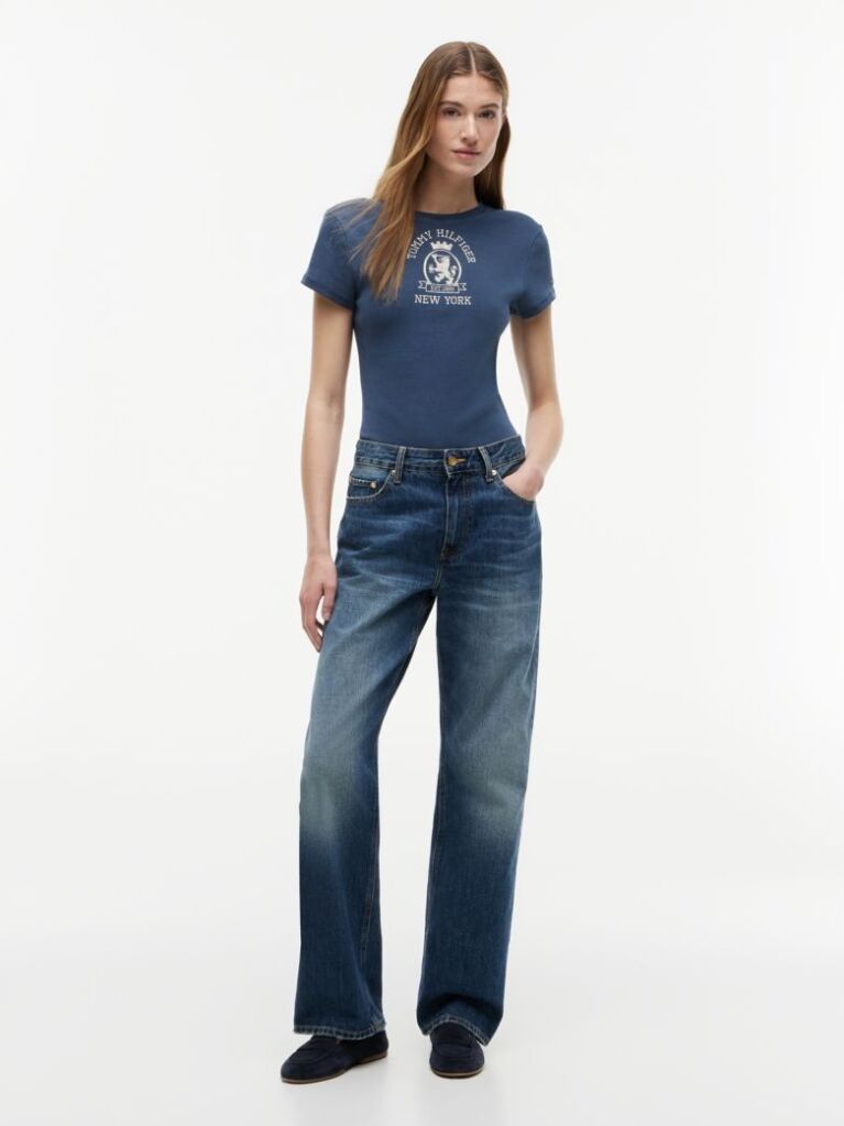 Blue Washed Crest Slim T-Shirt  Women