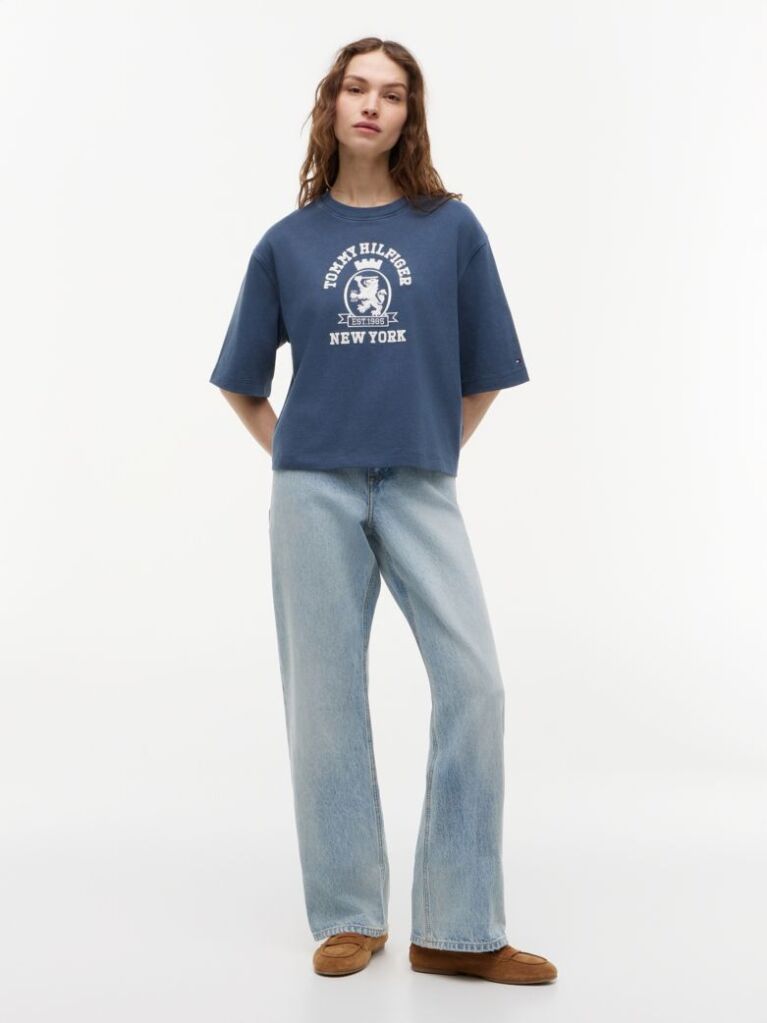 Blue Crest Embroidery Relaxed Washed Jersey T-Shirt  Women