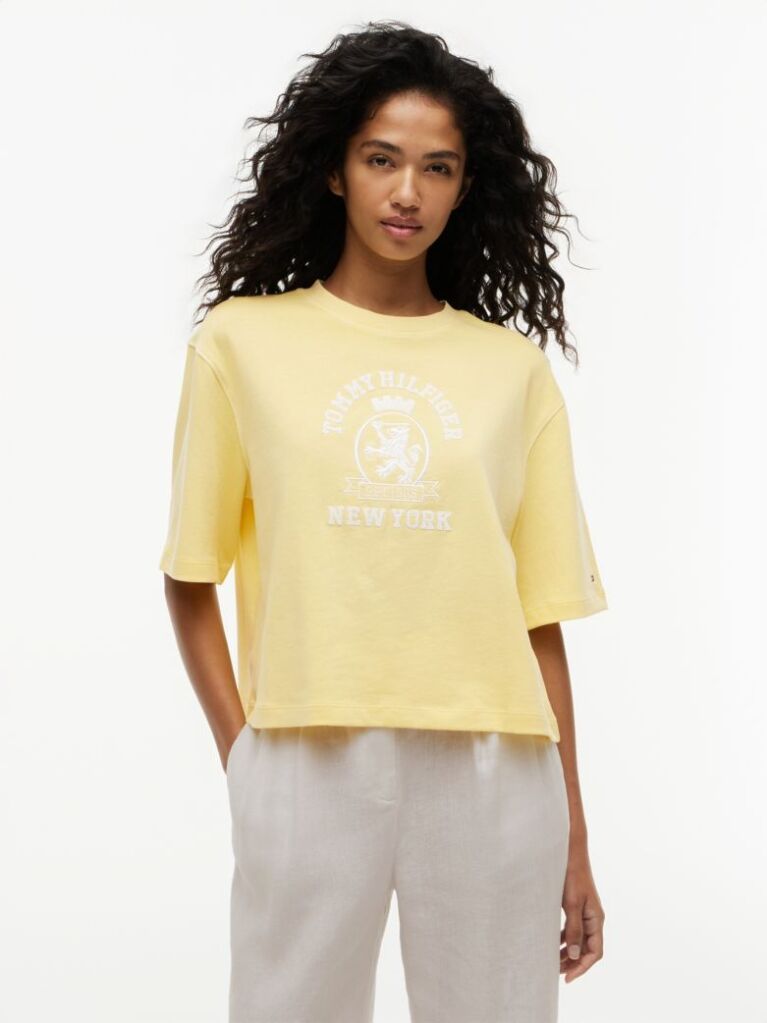 Yellow Crest Embroidery Relaxed Washed Jersey T-Shirt  Women