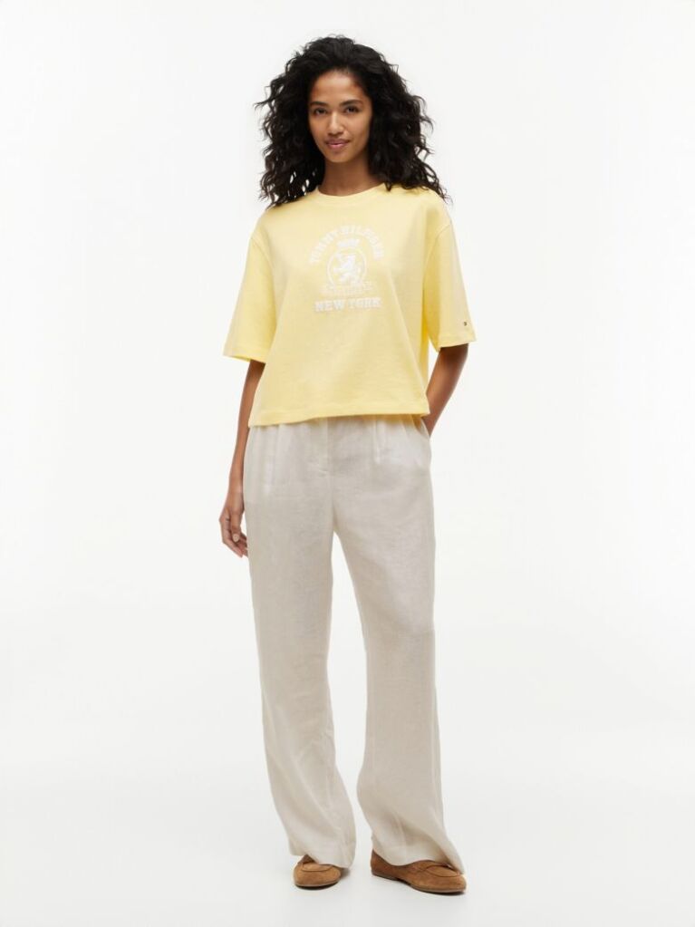 Yellow Crest Embroidery Relaxed Washed Jersey T-Shirt  Women