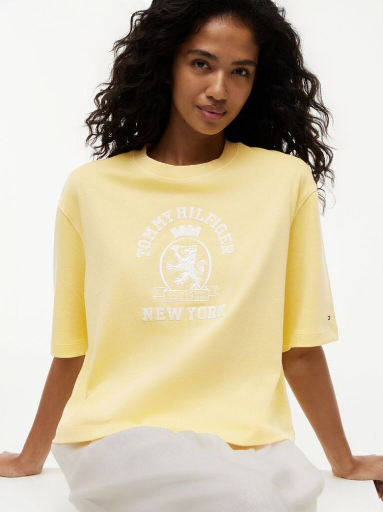 Yellow Crest Embroidery Relaxed Washed Jersey T-Shirt  Women