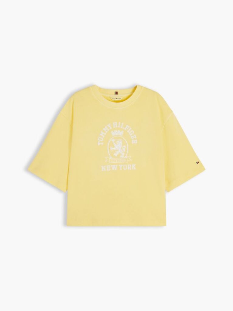 Yellow Crest Embroidery Relaxed Washed Jersey T-Shirt  Women