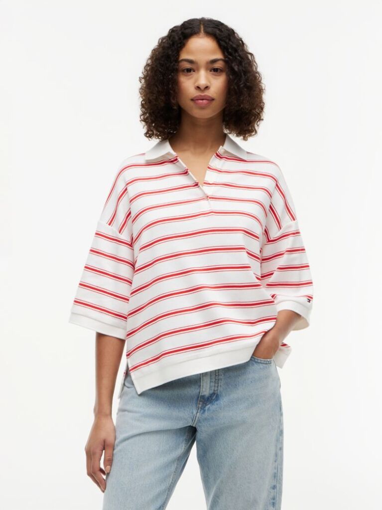 Multi Oversized Fit Stripe Polo Shirt  Women
