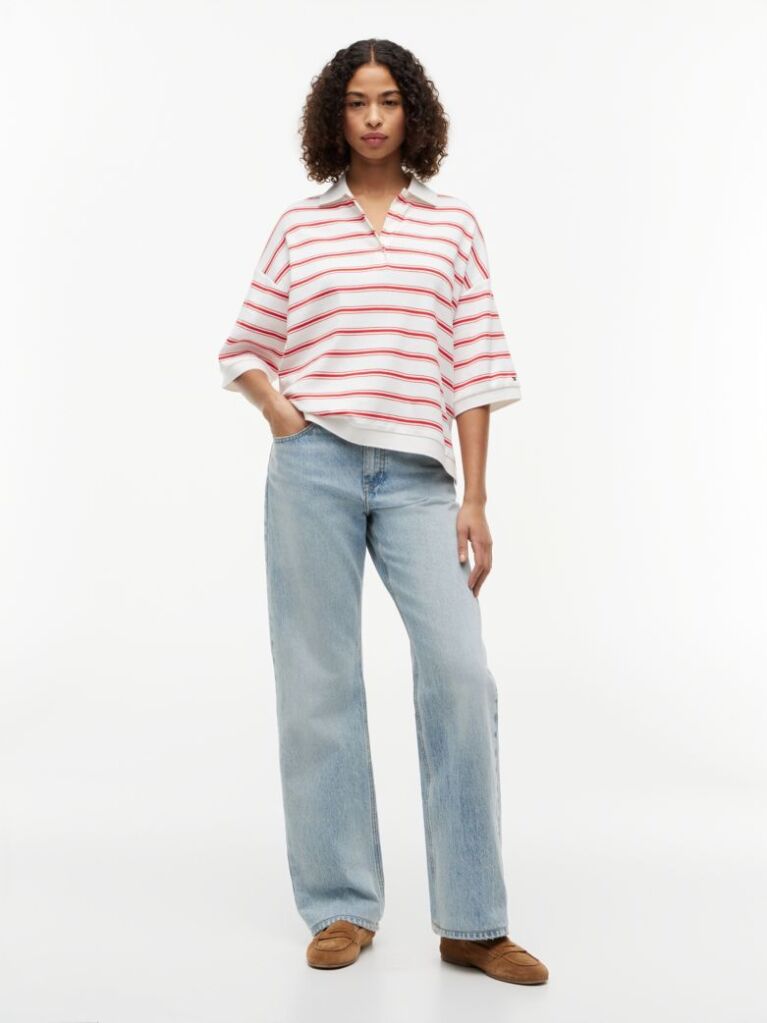 Multi Oversized Fit Stripe Polo Shirt  Women