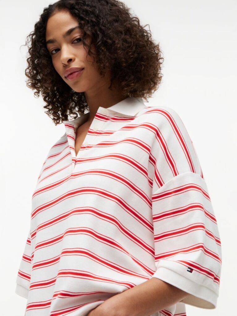 Multi Oversized Fit Stripe Polo Shirt  Women