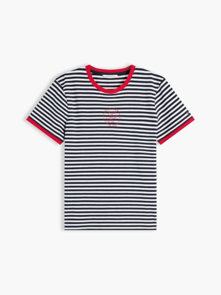 Multi Logo Embroidery Ringer T-Shirt  Women