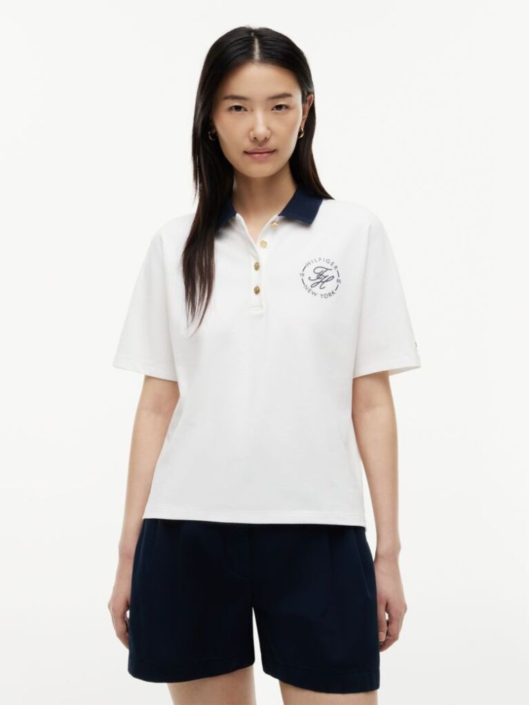 White Regular Fit Gold-Tone Button Polo Shirt  Women