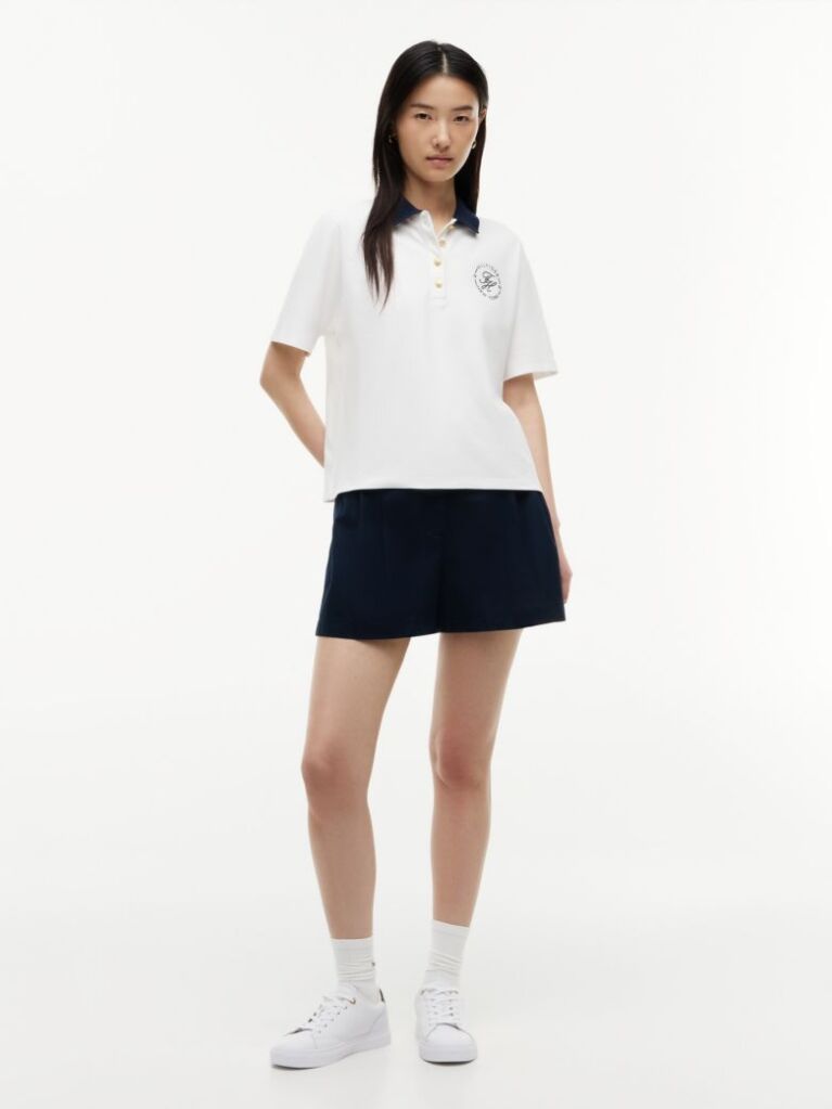 White Regular Fit Gold-Tone Button Polo Shirt  Women