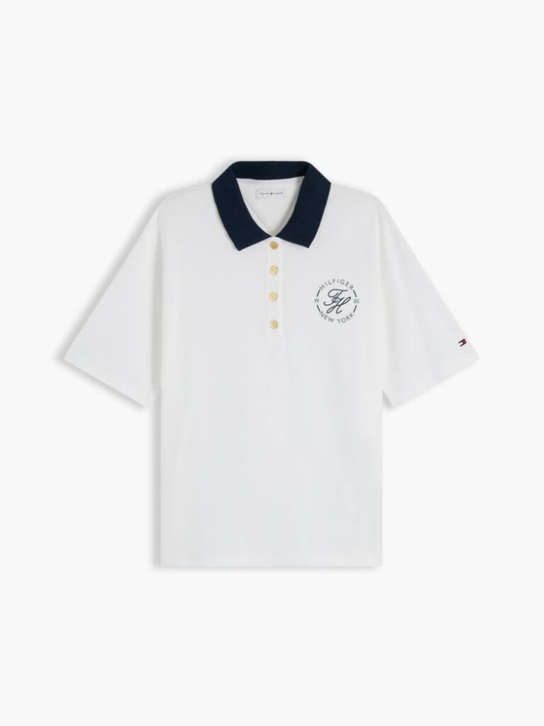 White Regular Fit Gold-Tone Button Polo Shirt  Women