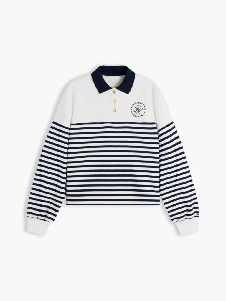 Multi Gold-Tone Button Relaxed Polo Sweatshirt  Women