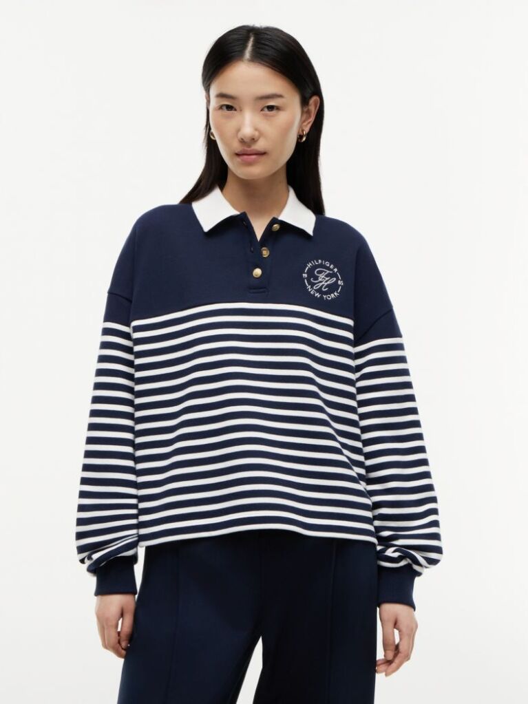 Multi Gold-Tone Button Relaxed Polo Sweatshirt  Women
