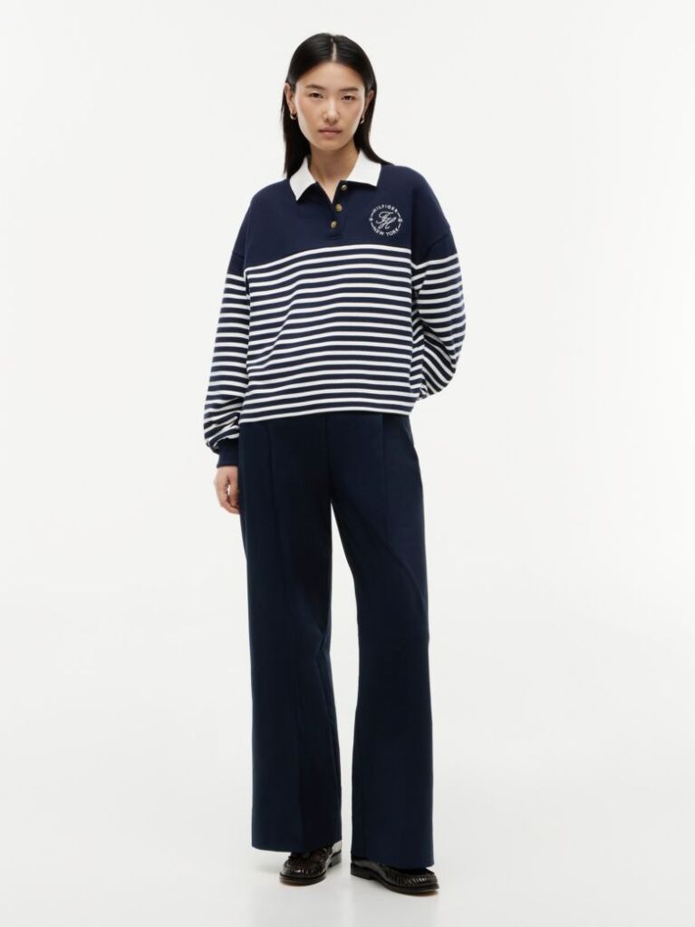 Multi Gold-Tone Button Relaxed Polo Sweatshirt  Women