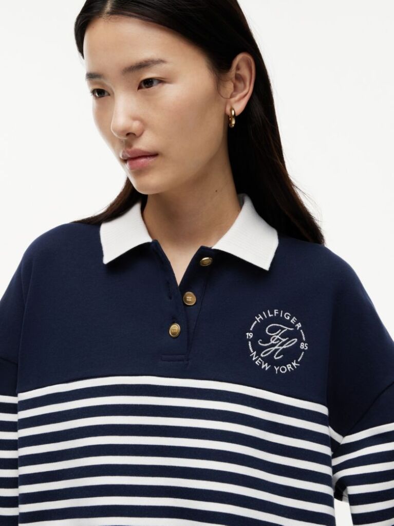 Multi Gold-Tone Button Relaxed Polo Sweatshirt  Women