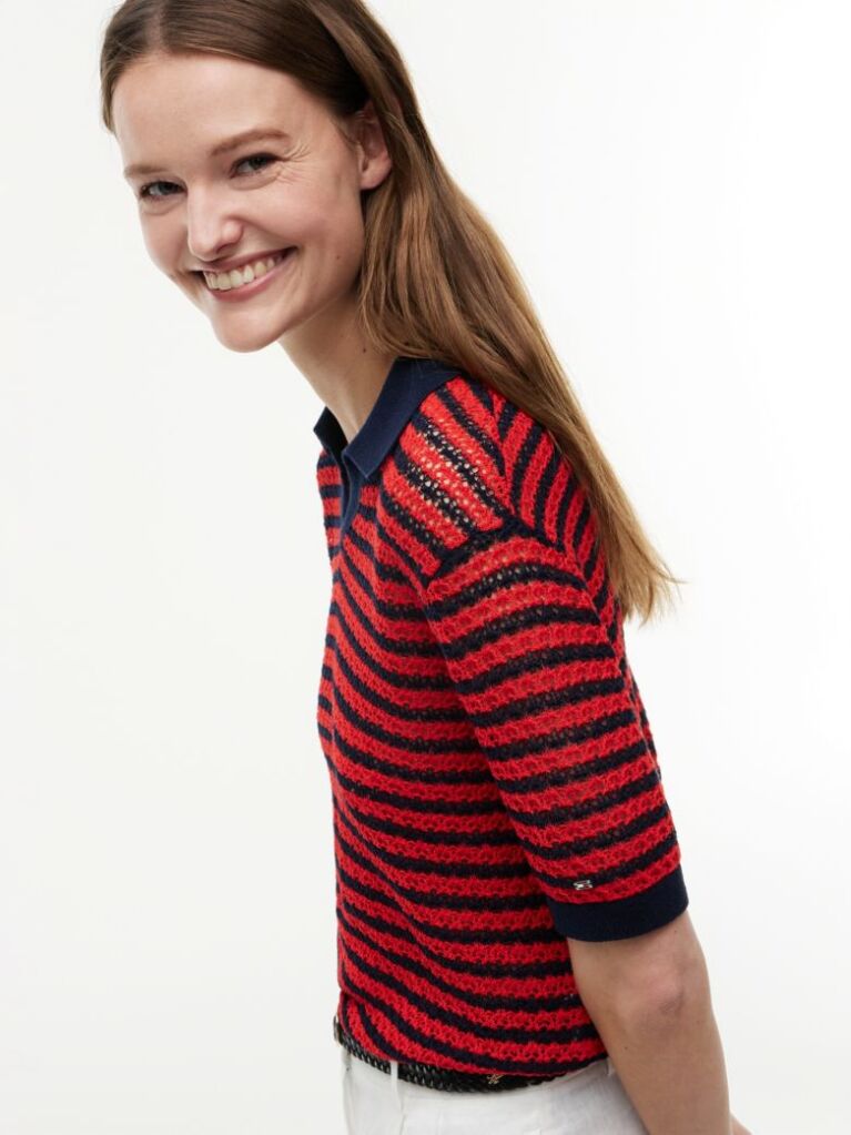 Multi Pointelle Relaxed Short Sleeve Polo Jumper  Women