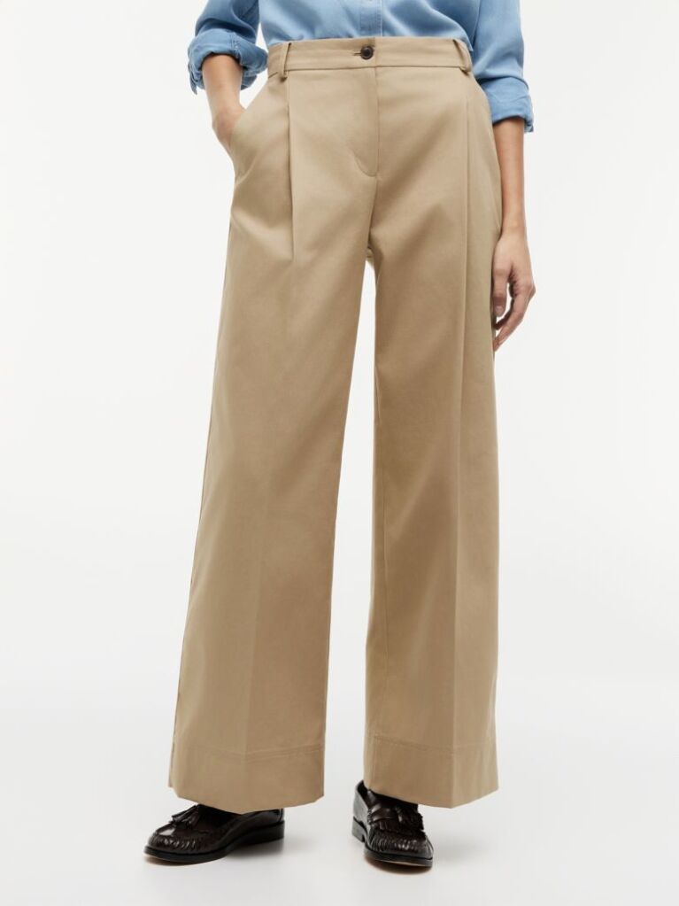 Beige Logo Embroidery Wide Leg Chinos  Women