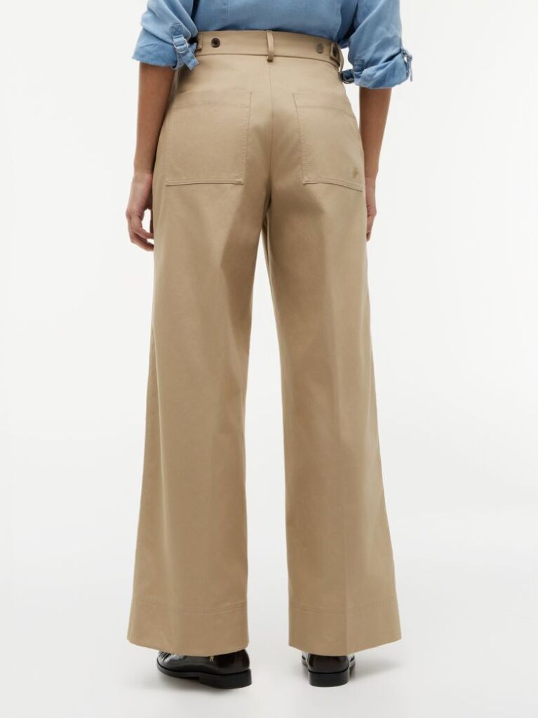 Beige Logo Embroidery Wide Leg Chinos  Women
