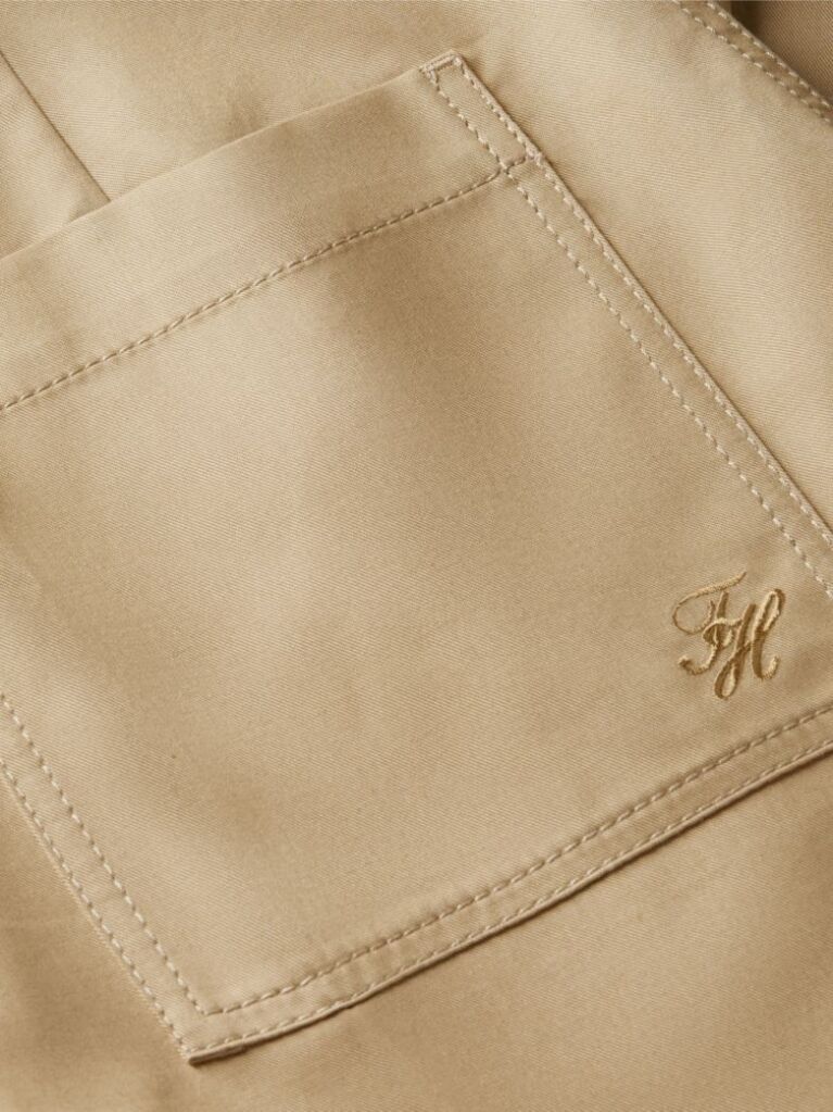 Beige Logo Embroidery Wide Leg Chinos  Women