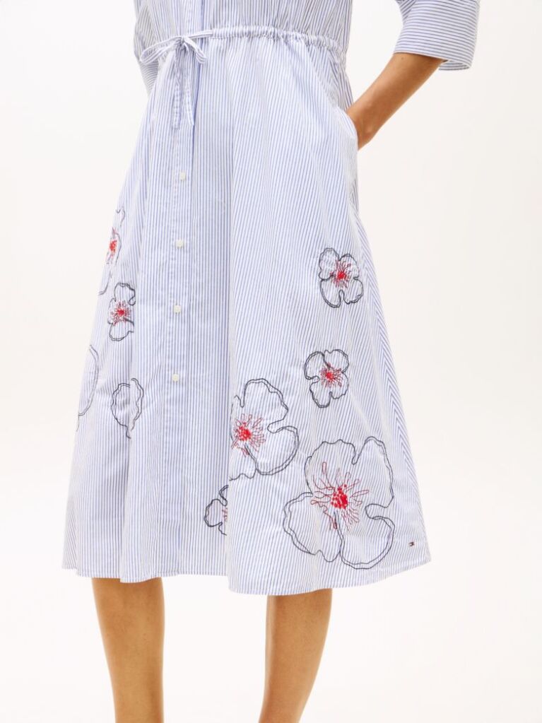 Multi Embroidery Poplin Midi Shirt Dress  Women