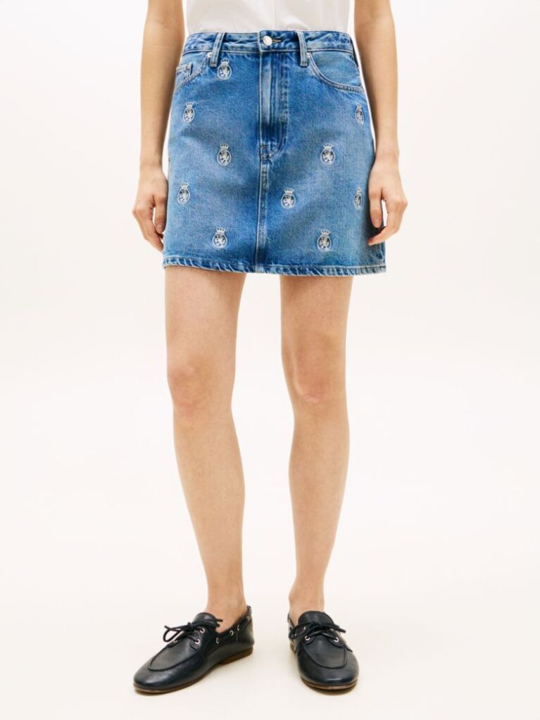 Blue TH Crest Embroidery Denim Mini Skirt  Women