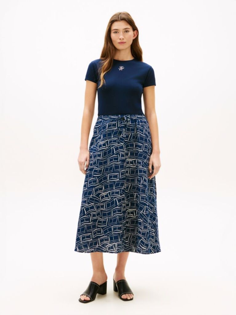 Multi Pure Linen A-Line Midi Skirt  Women