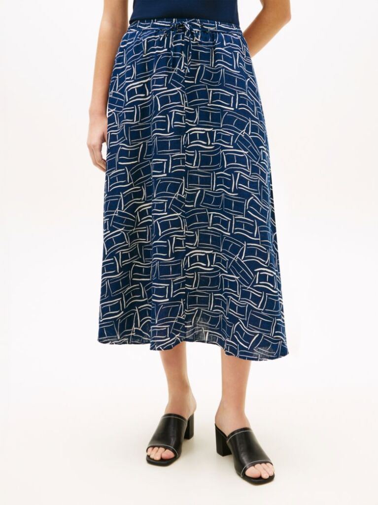 Multi Pure Linen A-Line Midi Skirt  Women