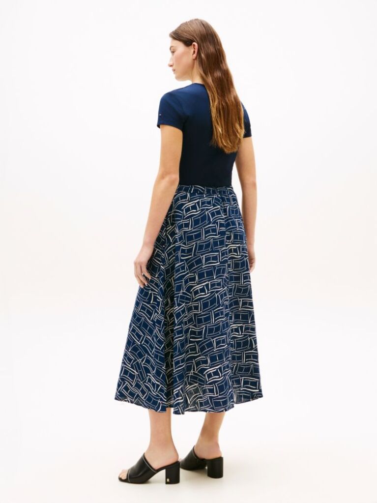 Multi Pure Linen A-Line Midi Skirt  Women