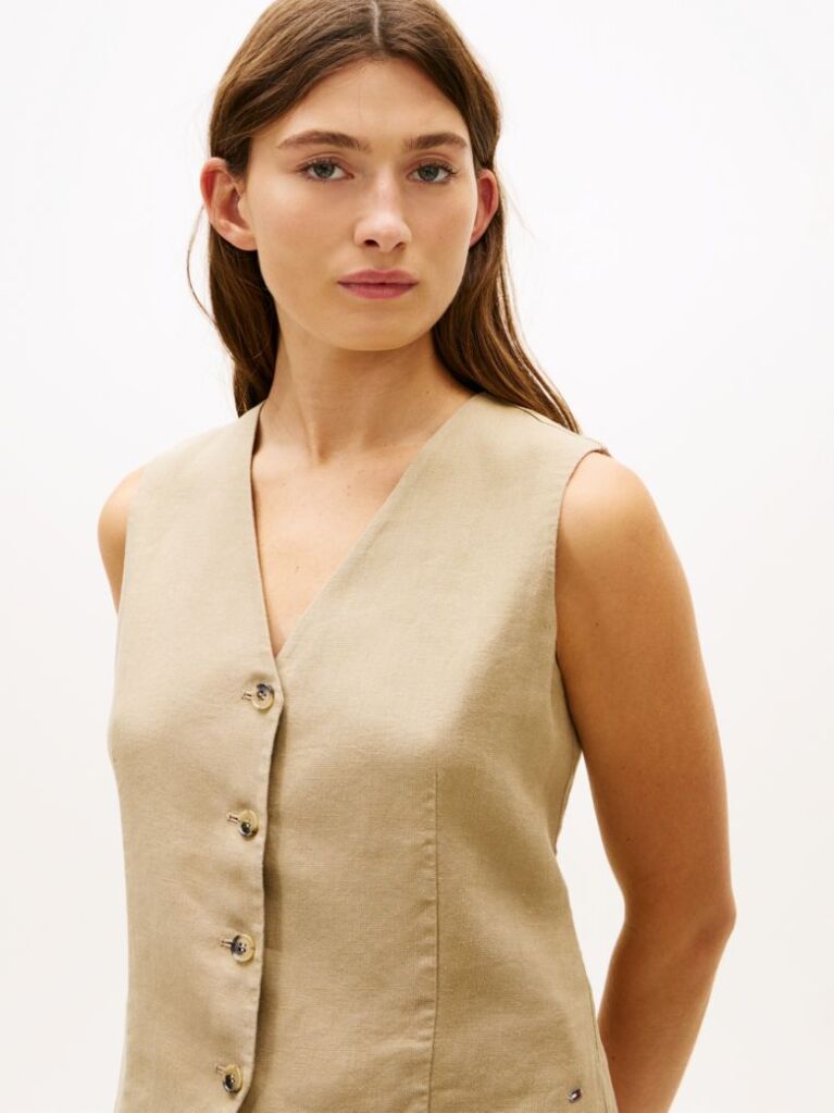 Beige Linen Blend Poplin Waistcoat  Women