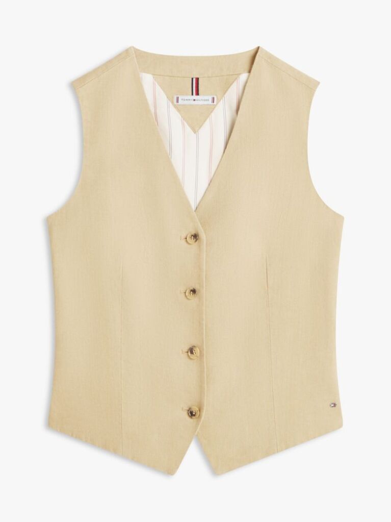 Beige Linen Blend Poplin Waistcoat  Women