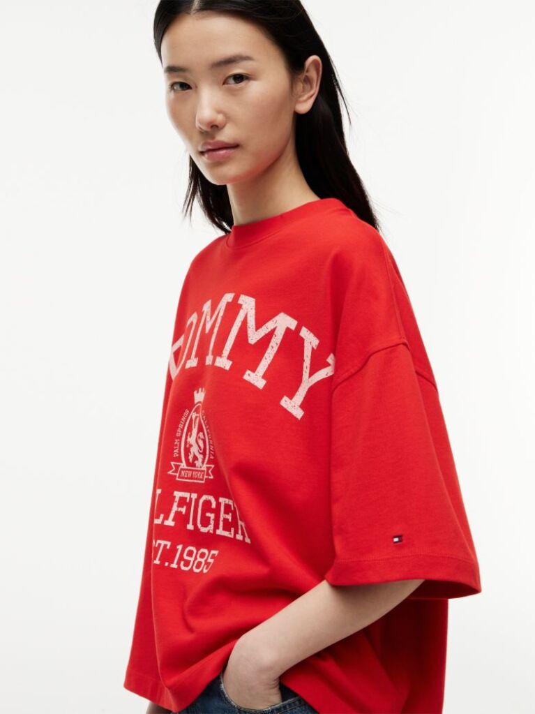Red Crest Relaxed Oversized T-Shirt  Women