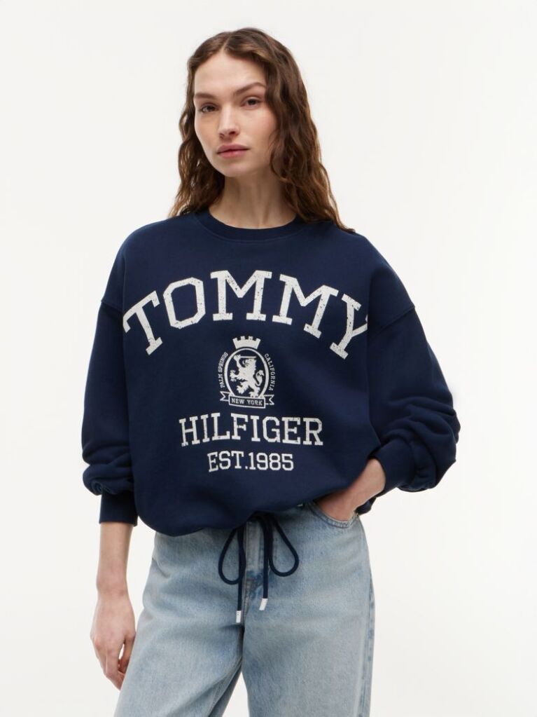 Blue Crest Logo Drawstring Hem Relaxed Sweatshirt  Women