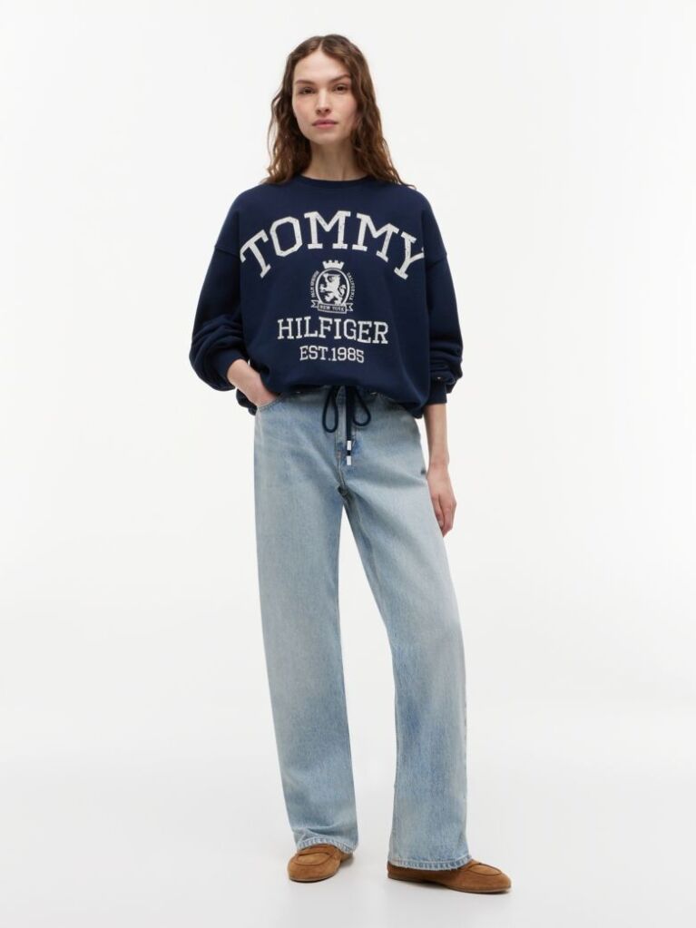 Blue Crest Logo Drawstring Hem Relaxed Sweatshirt  Women