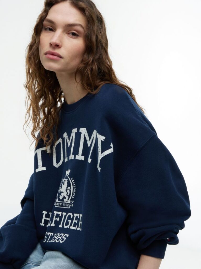 Blue Crest Logo Drawstring Hem Relaxed Sweatshirt  Women