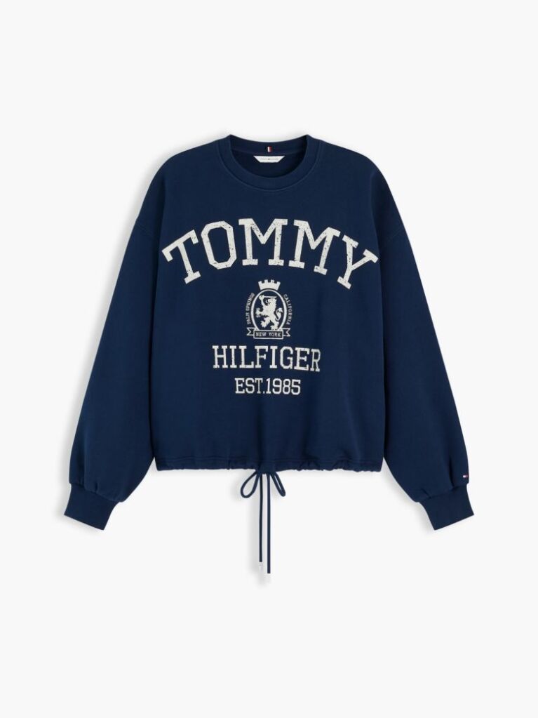 Blue Crest Logo Drawstring Hem Relaxed Sweatshirt  Women