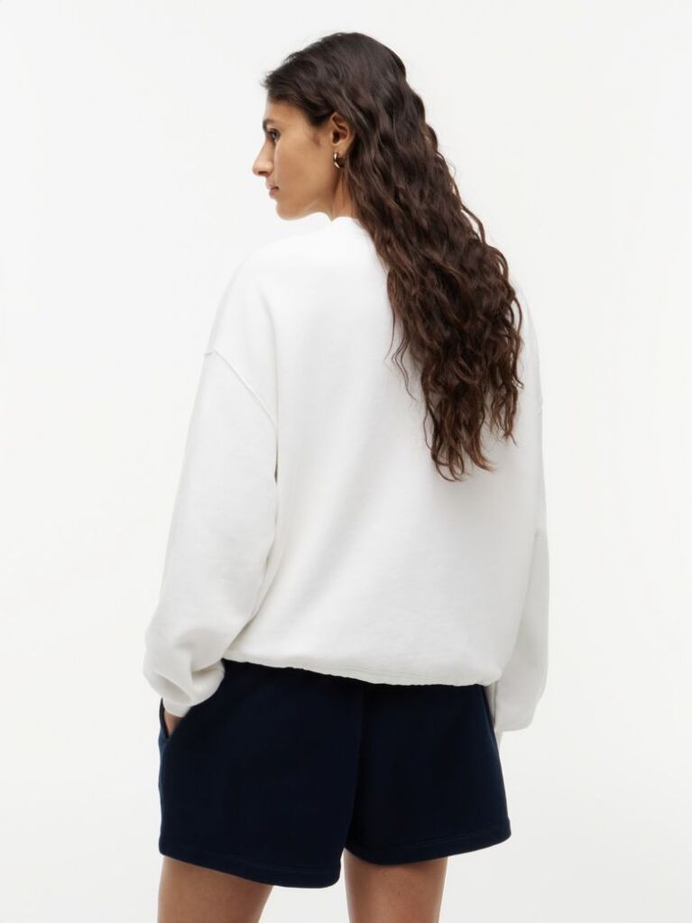 White Crest Logo Drawstring Hem Relaxed Sweatshirt  Women