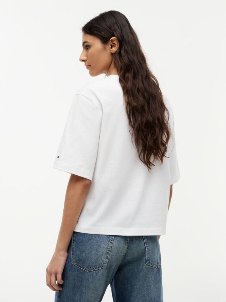 White Logo Embroidery Relaxed Crew Neck T-Shirt  Women
