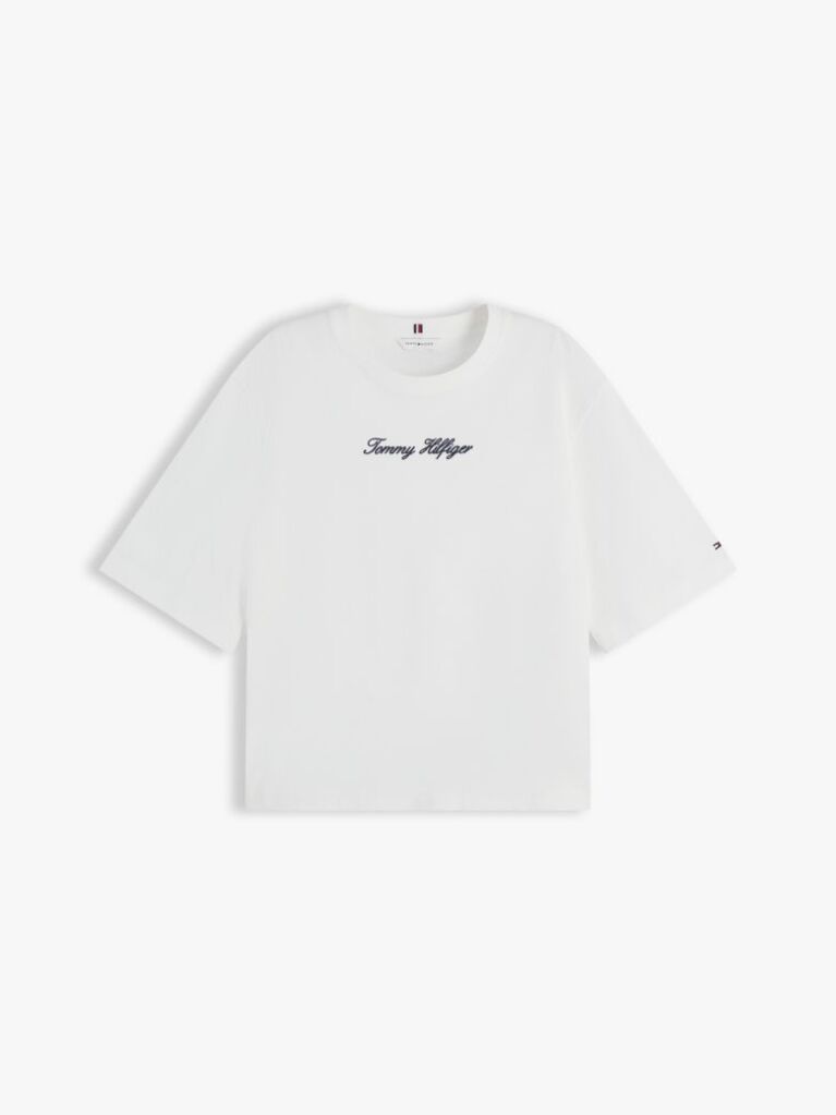 White Logo Embroidery Relaxed Crew Neck T-Shirt  Women