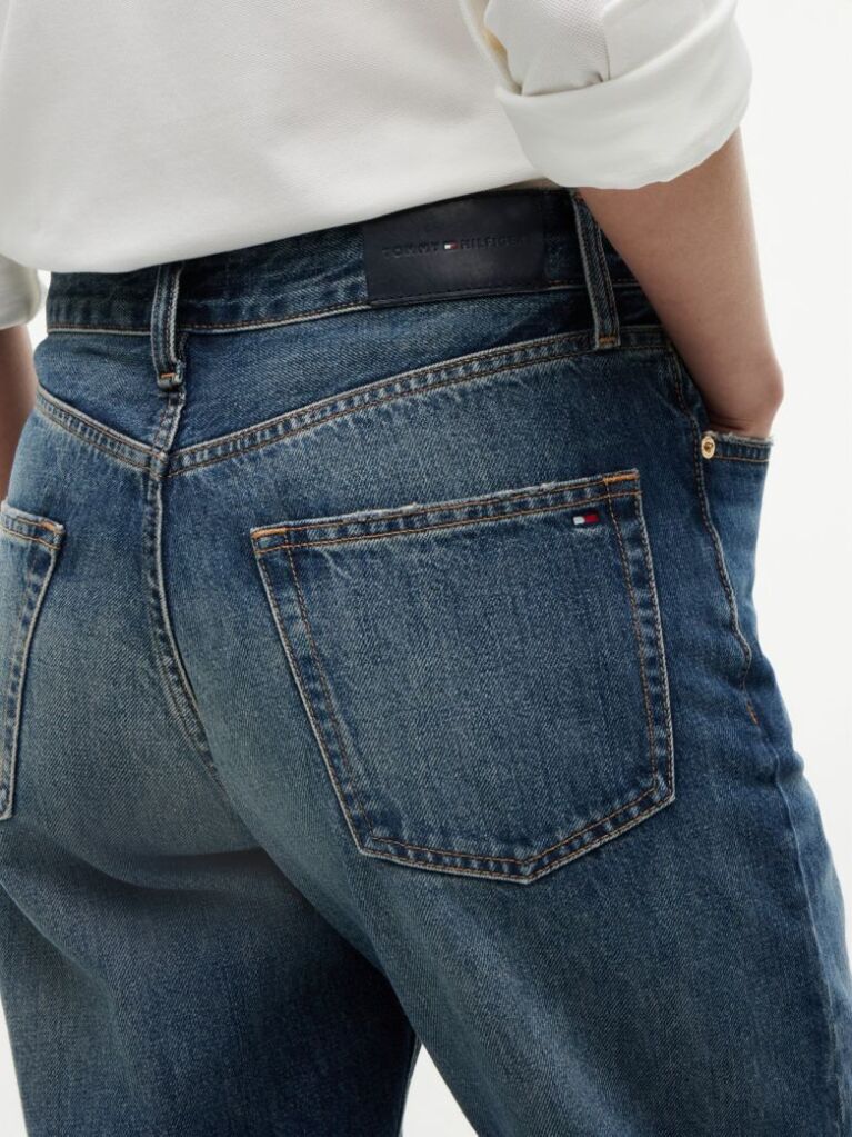 Blue Gold-Tone Button Mid Rise Loose Straight Jeans  Women