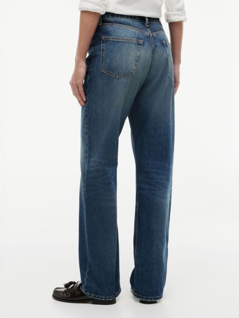 Blue Gold-Tone Button Mid Rise Loose Straight Jeans  Women