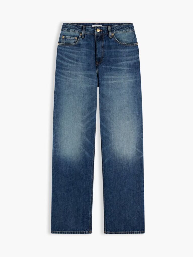 Blue Gold-Tone Button Mid Rise Loose Straight Jeans  Women